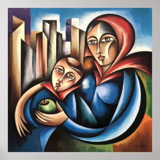 Mother and Child Portrait Modern Abstract Artwork Poster