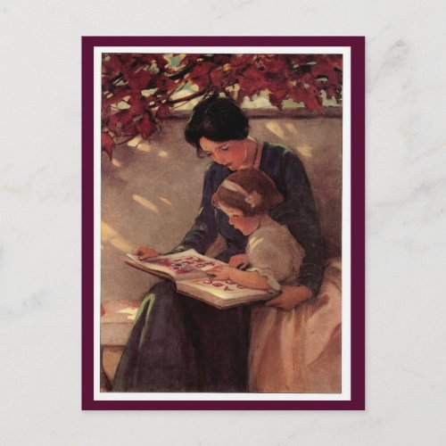 Mother and Child Reading Postcard