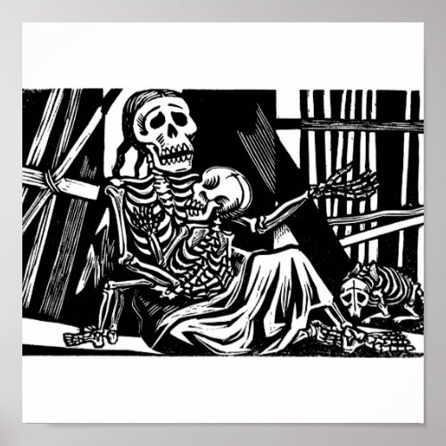 Mother and Child Skeletons by Leopoldo Mendez Poster