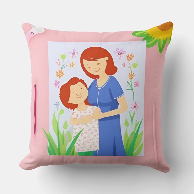 Mother and Child Throw Pillow (Front)