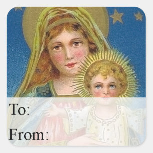 Mother and Child Vintage Christmas Gift Tag