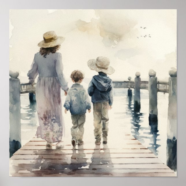 Mother and children by the sea poster (Front)