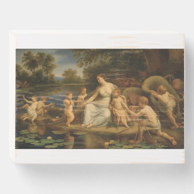 Mother and Children by the Water's Edge Wooden Box Sign (Front Horizontal)
