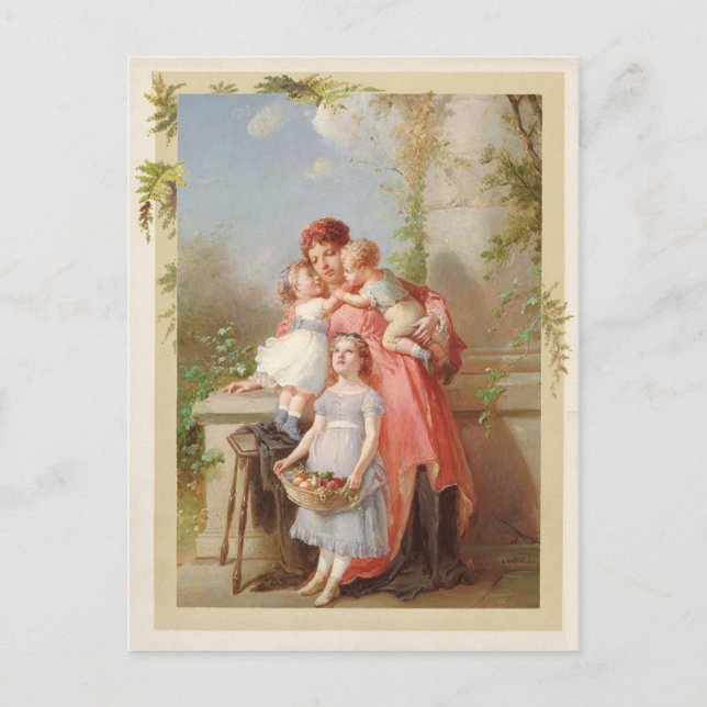 Mother and Children Vintage Reproduction Postcard (Front)