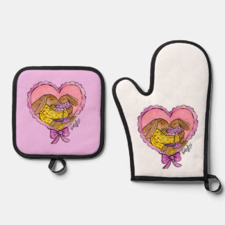Mother and Daughter Apron Oven Mitt & Pot Holder Set
