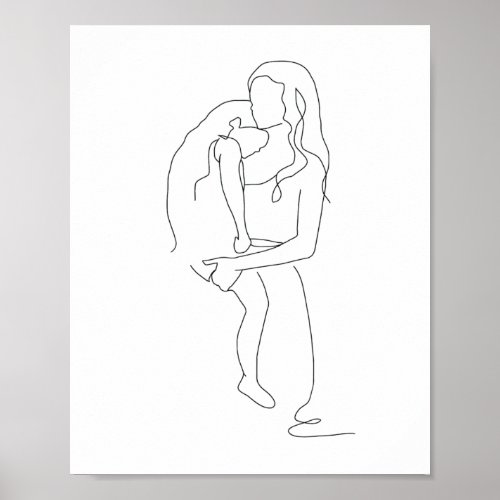 Mother and Daughter Art Line Drawing Line Art Poster