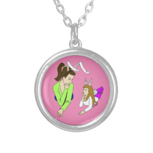 mother and daughter bunnygirls silver plated necklace