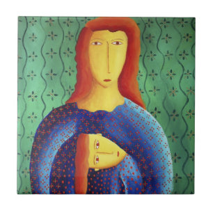 Mother And Daughter Contemporary Art Painting Ceramic Tile