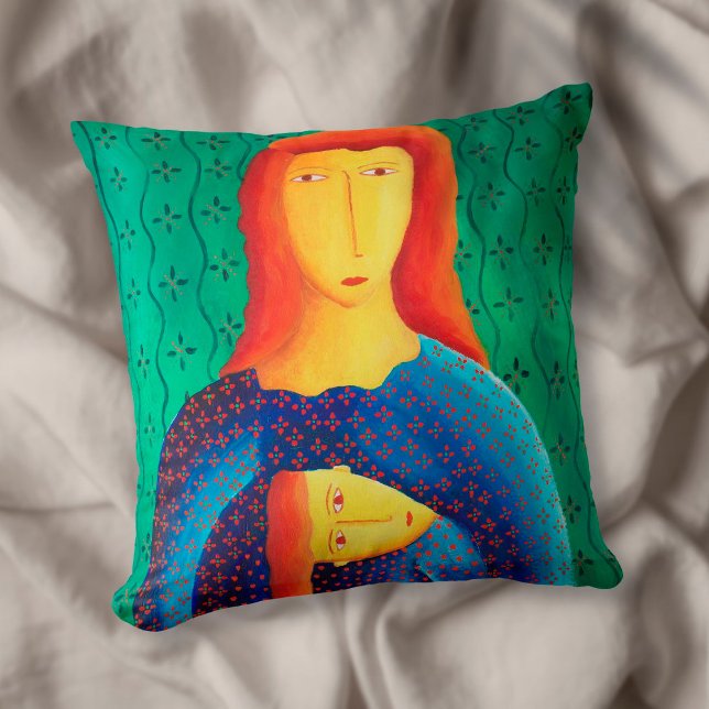 Mother And Daughter Contemporary Art Painting Throw Pillow (Creator Uploaded)