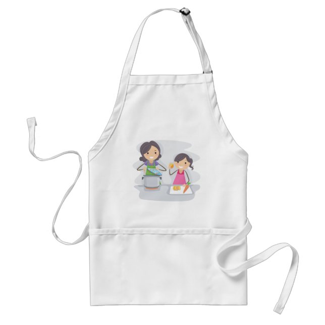 Mother and Daughter Cooking Together Adult Apron (Front)