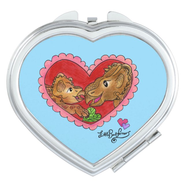 Mother and Daughter Dinosaur Blue Compact Mirror (Front)