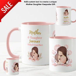 Mother and Daughter Forever Linked Illustrated Art Mug