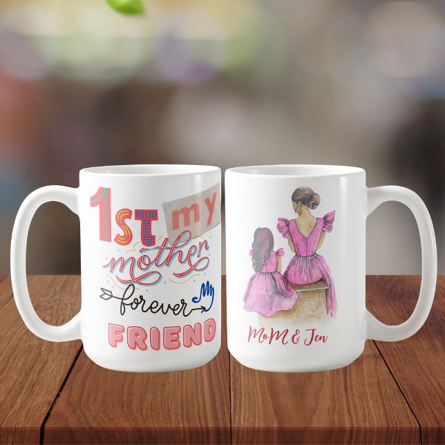 Mother And Daughter In Purple Dress Illustration Coffee Mug (Creator Uploaded)