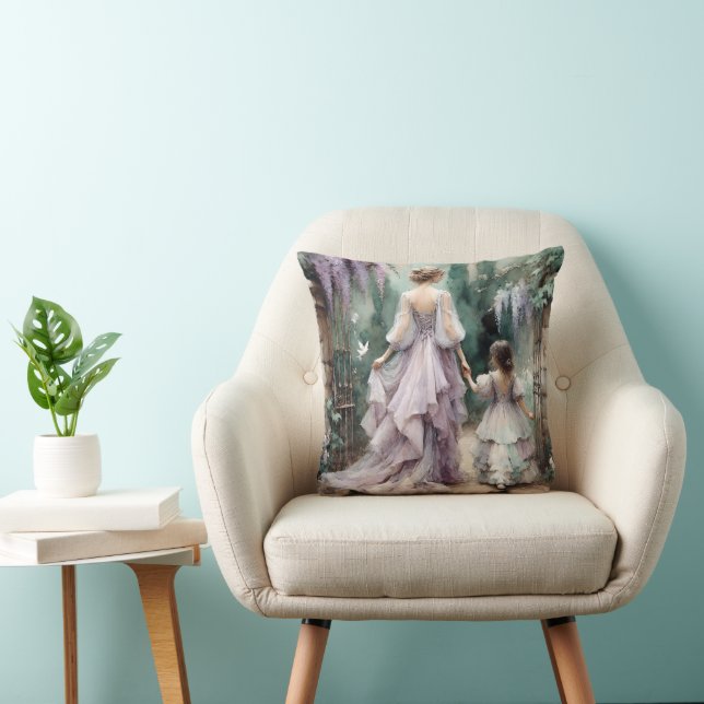 Mother And Daughter In Wisteria Garden Throw Pillow (Chair)