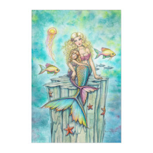 Mother and Daughter Mermaid Fantasy Illustration Acrylic Print