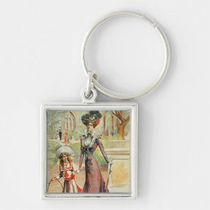 Mother and daughter on a walk (colour litho) keychain