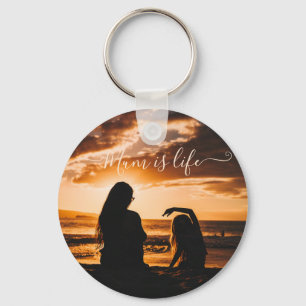 Mother and daughter on the beach keychain