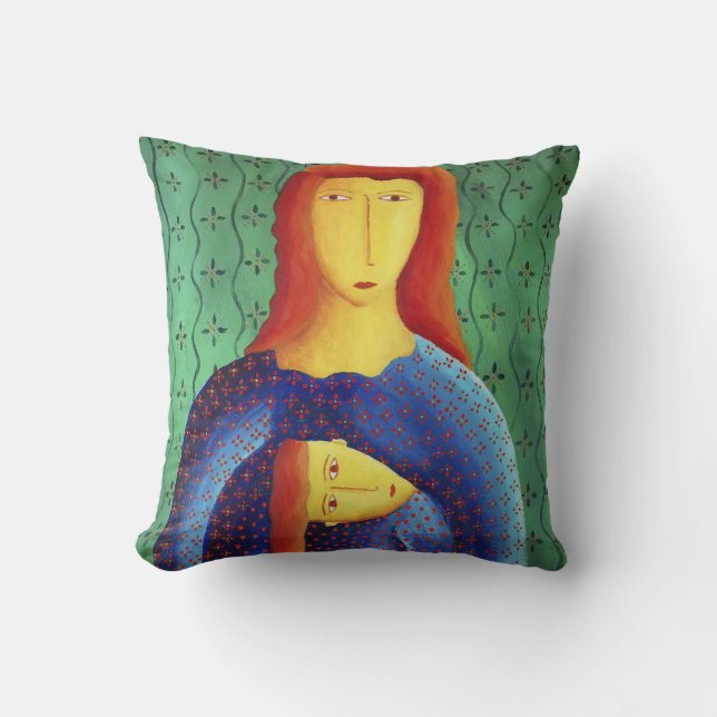 Mother and Daughter Painting Love Script Throw Pillow (Front)