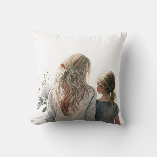 Mother And Daughter Portrait Throw Pillow (Front)