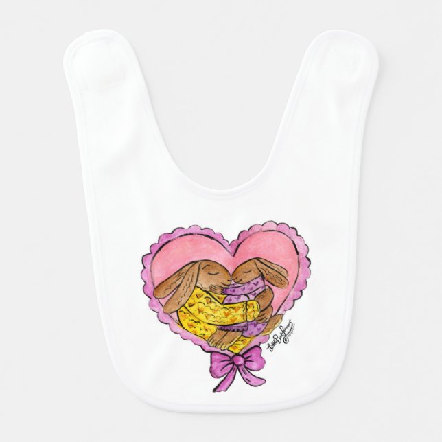 Mother and Daughter Rabbit Baby Bib (Front)