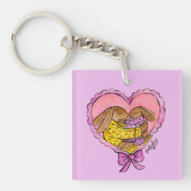Mother and Daughter Rabbit Party Favors Keychain (Front)