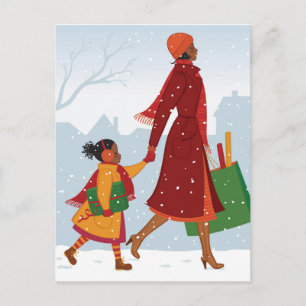 Mother and daughter with gift and shopping bag postcard