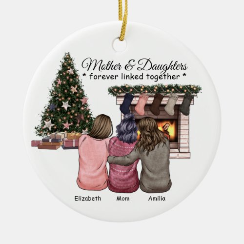 Mother and Daughters Christmas Personalized Ceramic Ornament