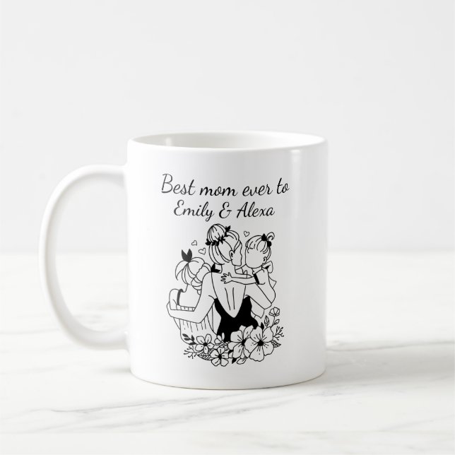 Mother And Daughters Line Art Coffee Mug (Left)