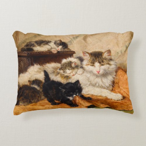 Mother and Her Kittens Accent Pillow