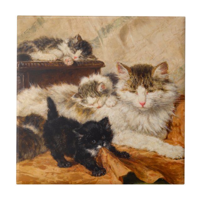 Mother and Her Kittens Ceramic Tile (Front)
