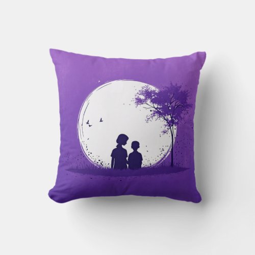 Mother and Son Bond _ Serene Purple Moonlight Throw Pillow