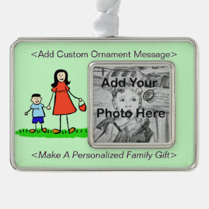 Mother and Son Family Cute Drawing Custom Ornament