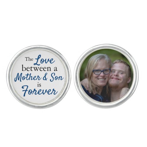 Mother and Son Forever Memorial Photo Navy Blue Cufflinks