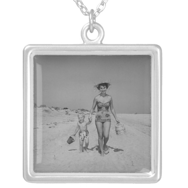 Mother and Son Silver Plated Necklace (Front)