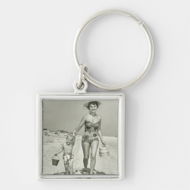 Mother and Son Walking Keychain (Front)