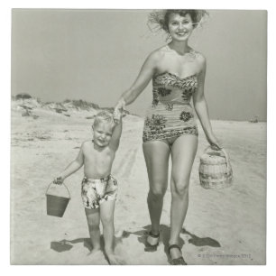 Mother and Son Walking Tile