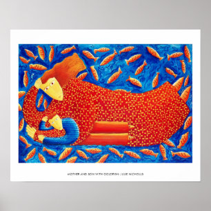 Mother And Son With Goldfish Modern Art Print