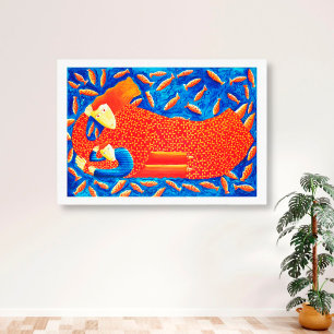 Mother And Son With Goldfish Painting Canvas Print