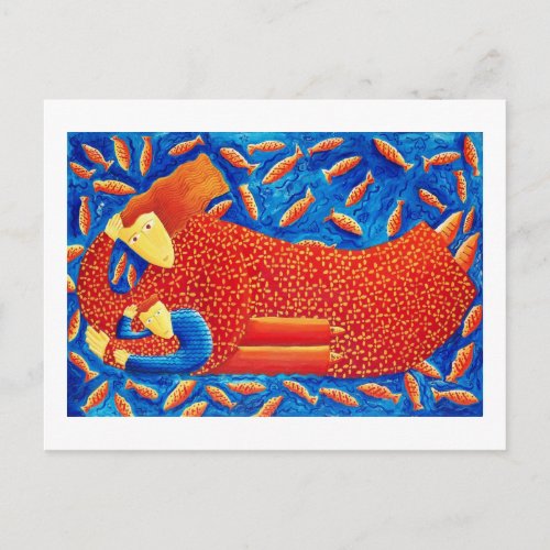Mother and Son With Goldfish Postcard