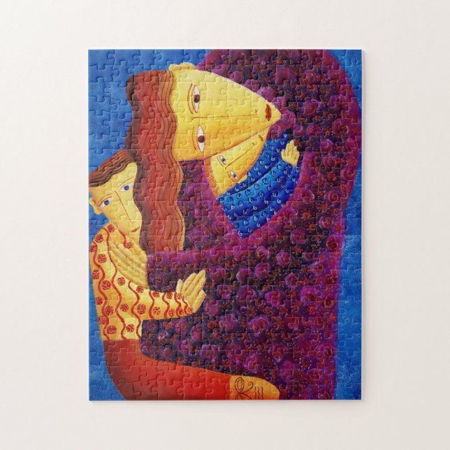 Mother and Sons Contemporary Family Painting Jigsaw Puzzle (Vertical)