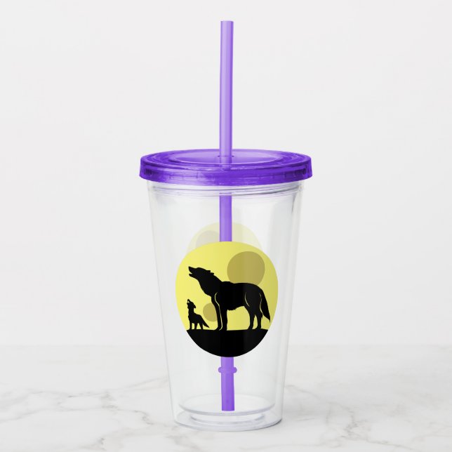 Mother and Wolf Pup Acrylic Tumbler (Front)