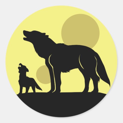 Mother and Wolf Pup Classic Round Sticker