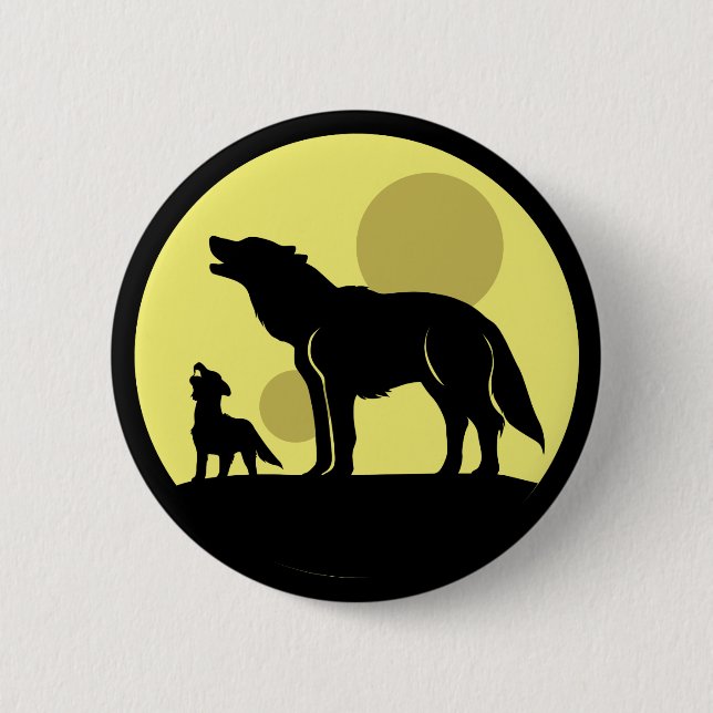 Mother and Wolf Pup Pinback Button (Front)