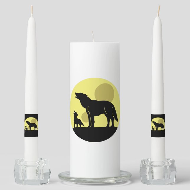 Mother and Wolf Pup Unity Candle Set (Front)