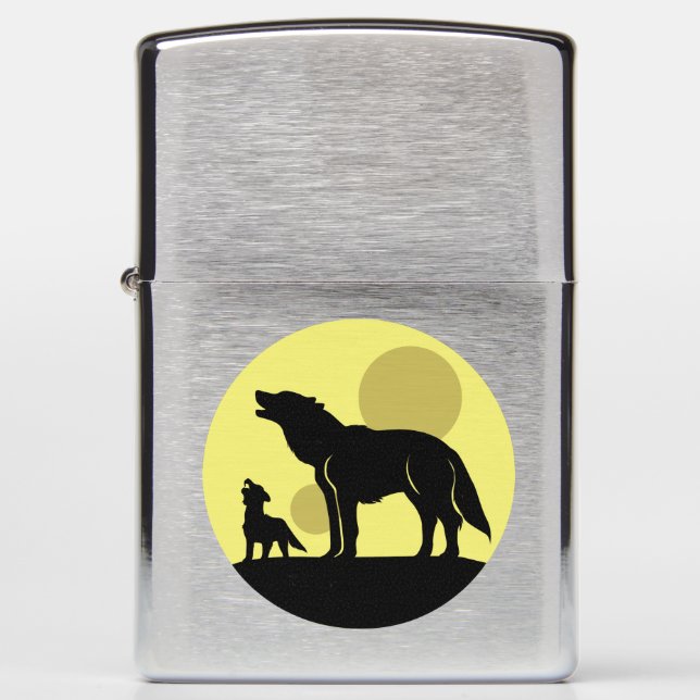 Mother and Wolf Pup Zippo Lighter (Front)