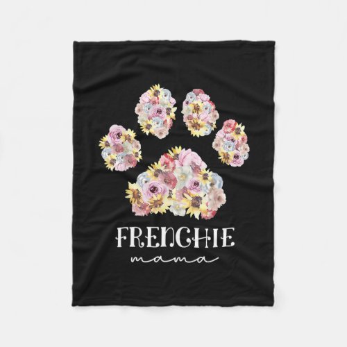 Mother Art Frenchie Mama Floral Paw French Bulldog Fleece Blanket