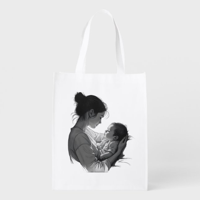 Mother & Baby artwork Grocery Bag (Back)