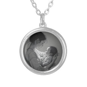 Mother & Baby artwork Silver Plated Necklace