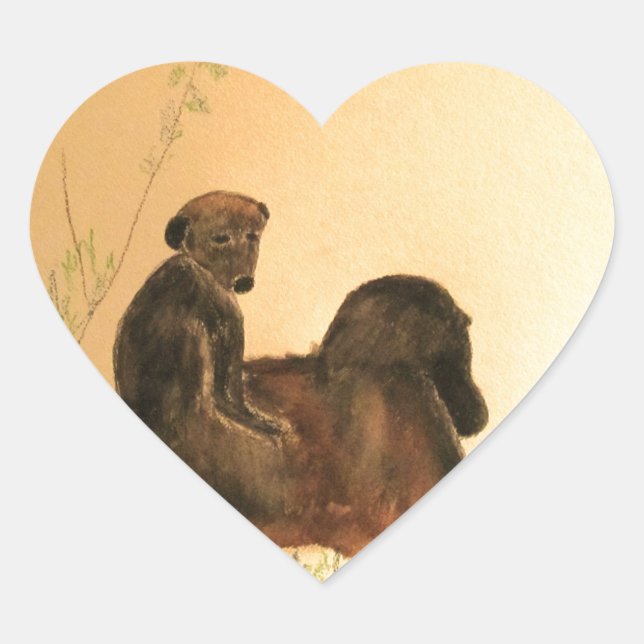 Mother & Baby Baboons - Wildlife Monkeys Primates Heart Sticker (Front)