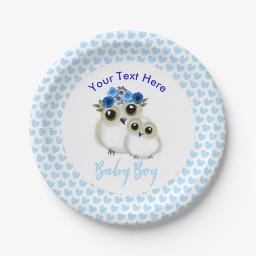 Mother Baby Cute Owl Baby Boy Shower Personalized Paper Plates